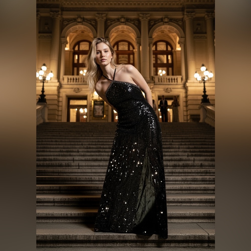 Bari Jay vintage GORGEOUS sequin Halter gown!